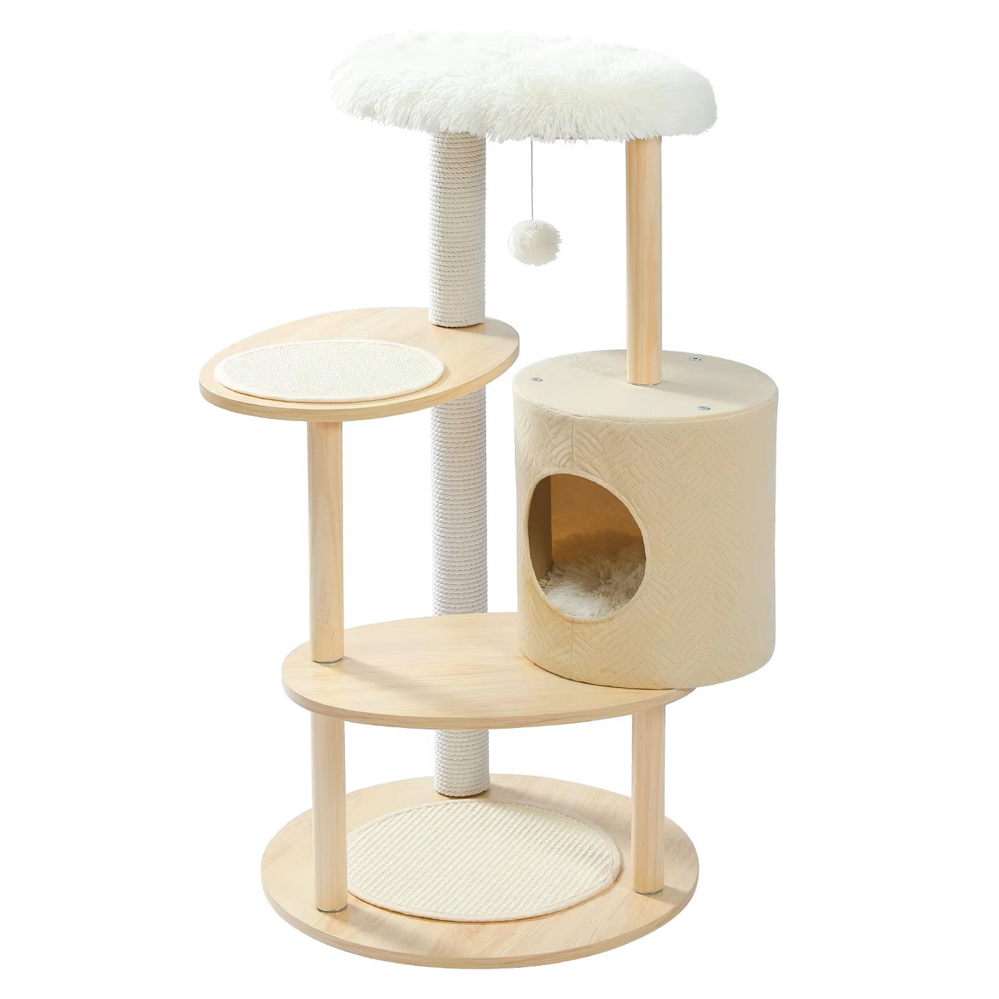 Luxury Cat Tower with Double Condos and Spacious Perch - Fully Wrapped Scratching Sisal Post