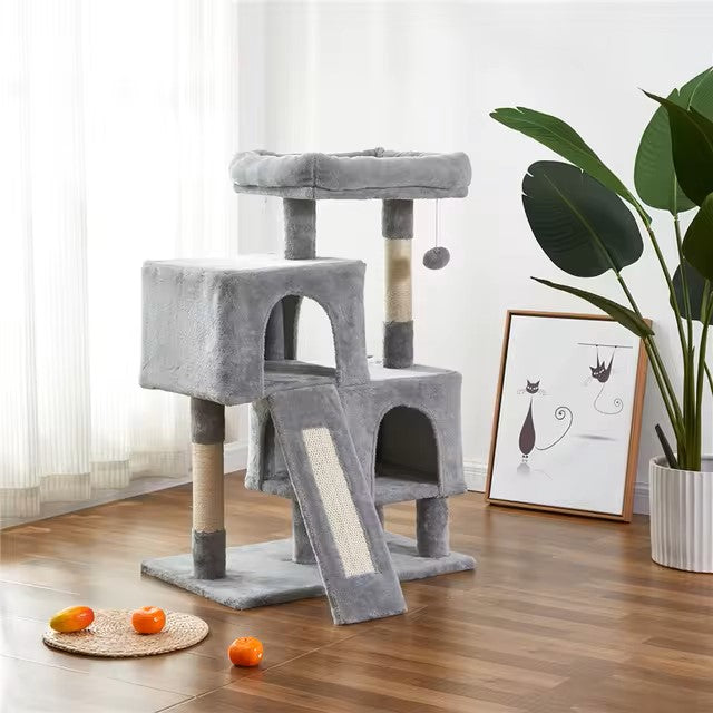 Luxury Cat Tower with Double Condos and Spacious Perch - Fully Wrapped Scratching Sisal Post