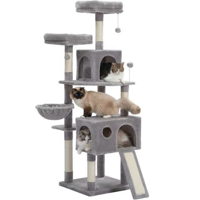 Luxury Cat Tower with Double Condos and Spacious Perch - Fully Wrapped Scratching Sisal Post