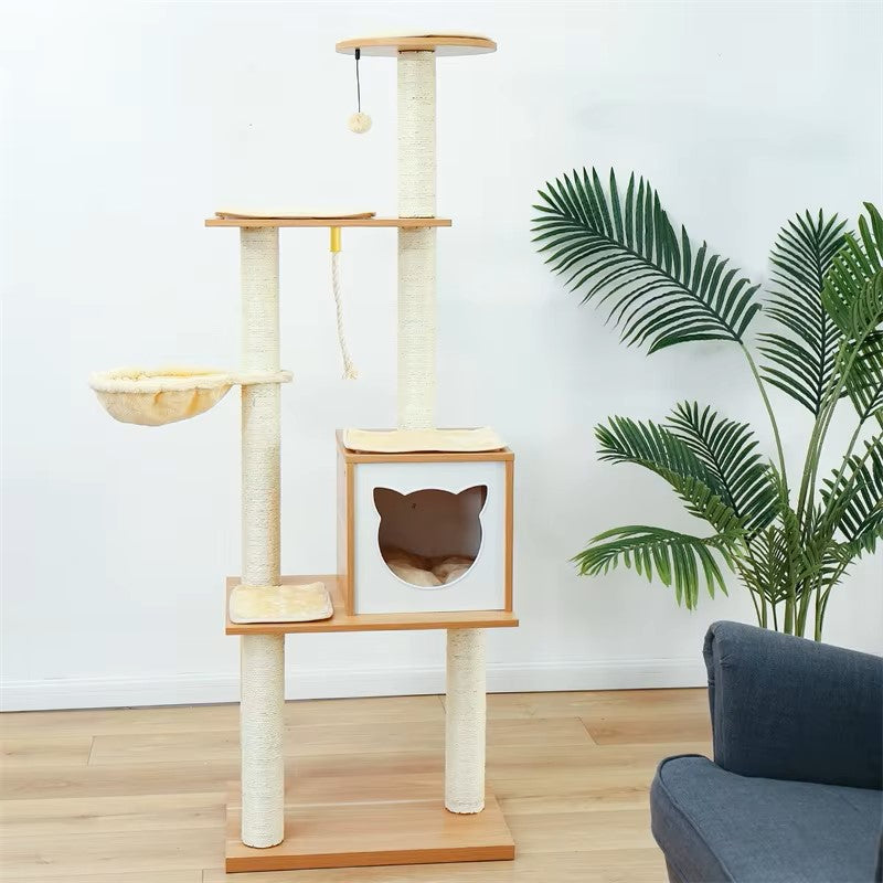 Luxury Cat Tower with Double Condos and Spacious Perch - Fully Wrapped Scratching Sisal Post