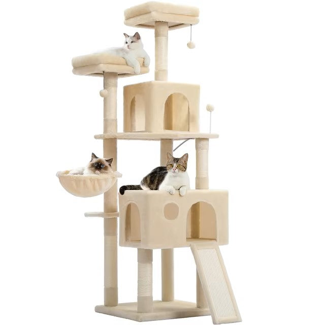 Luxury Cat Tower with Double Condos and Spacious Perch - Fully Wrapped Scratching Sisal Post