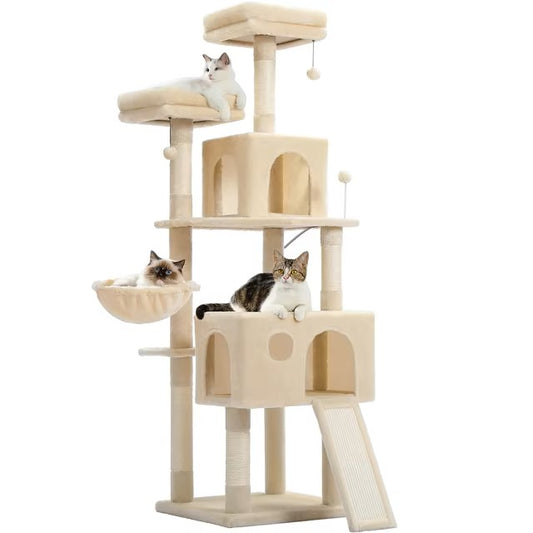 Luxury Cat Tower with Double Condos and Spacious Perch - Fully Wrapped Scratching Sisal Post