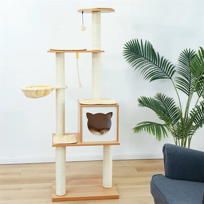 Luxury Cat Tower with Double Condos and Spacious Perch - Fully Wrapped Scratching Sisal Post